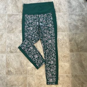 Athleta green with floral pattern leggings Small